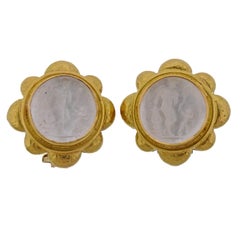 Vintage Elizabeth Locke Venetian Glass Intaglio Gold Earrings