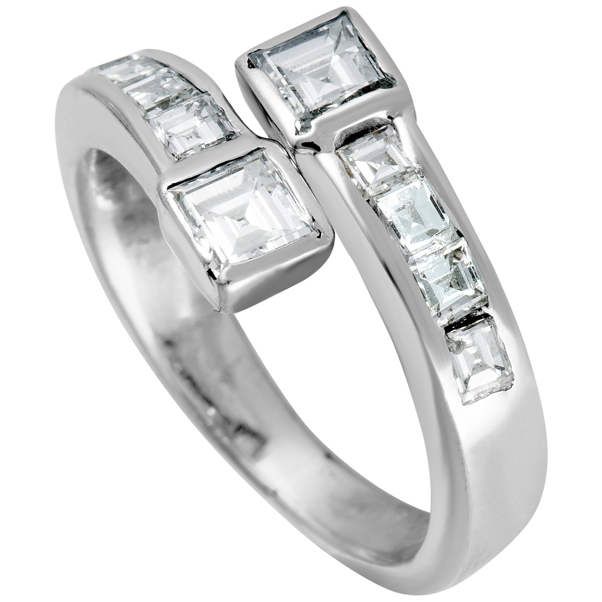 Diamond Invisible Setting White Gold Bypass Ring