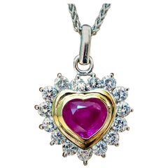 Pendentif coeur en diamants rubis de Birmanie de 3,50 carats 18 carats