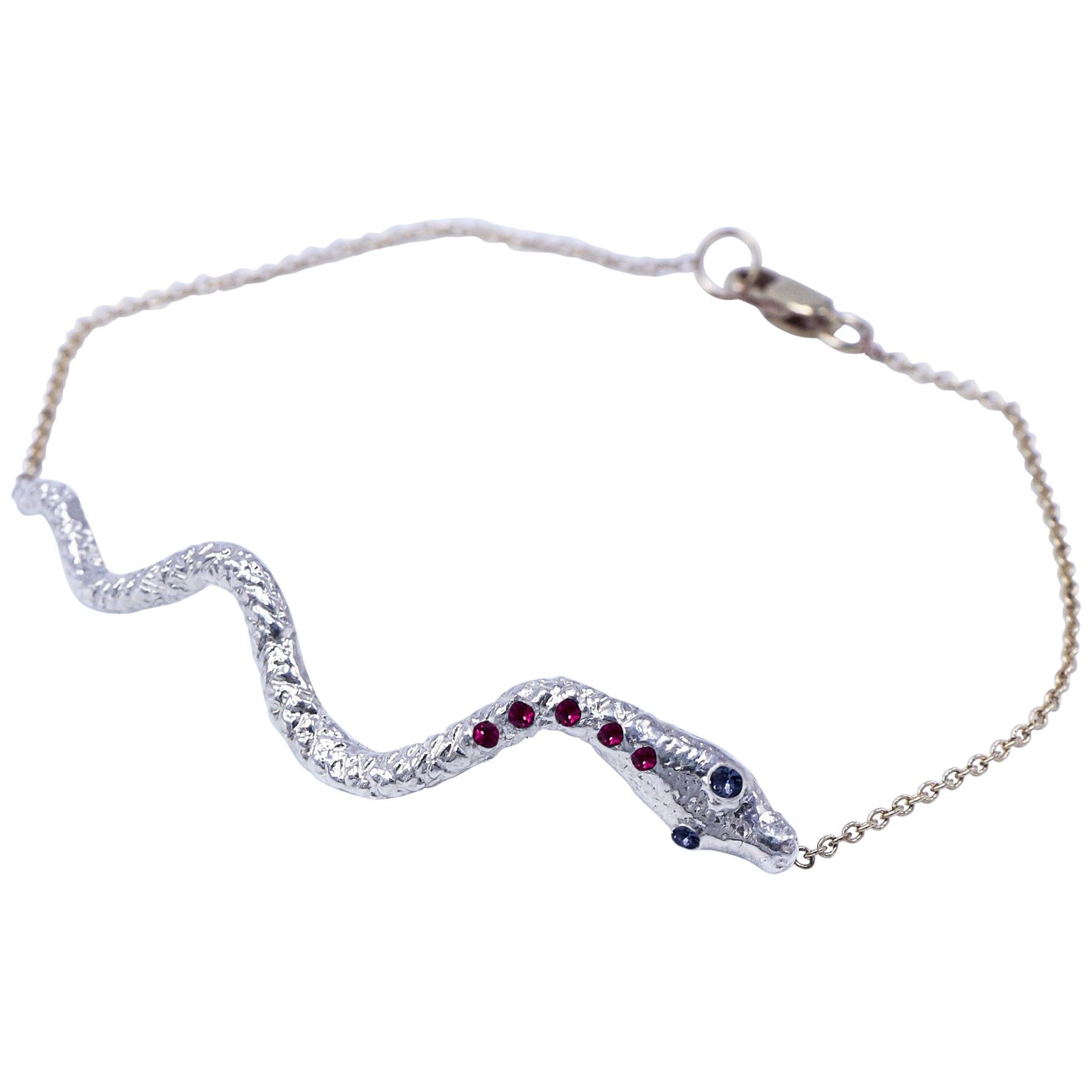 J Dauphin Bracelet en argent sterling avec maillons en forme de serpent, rubis et tanzanite