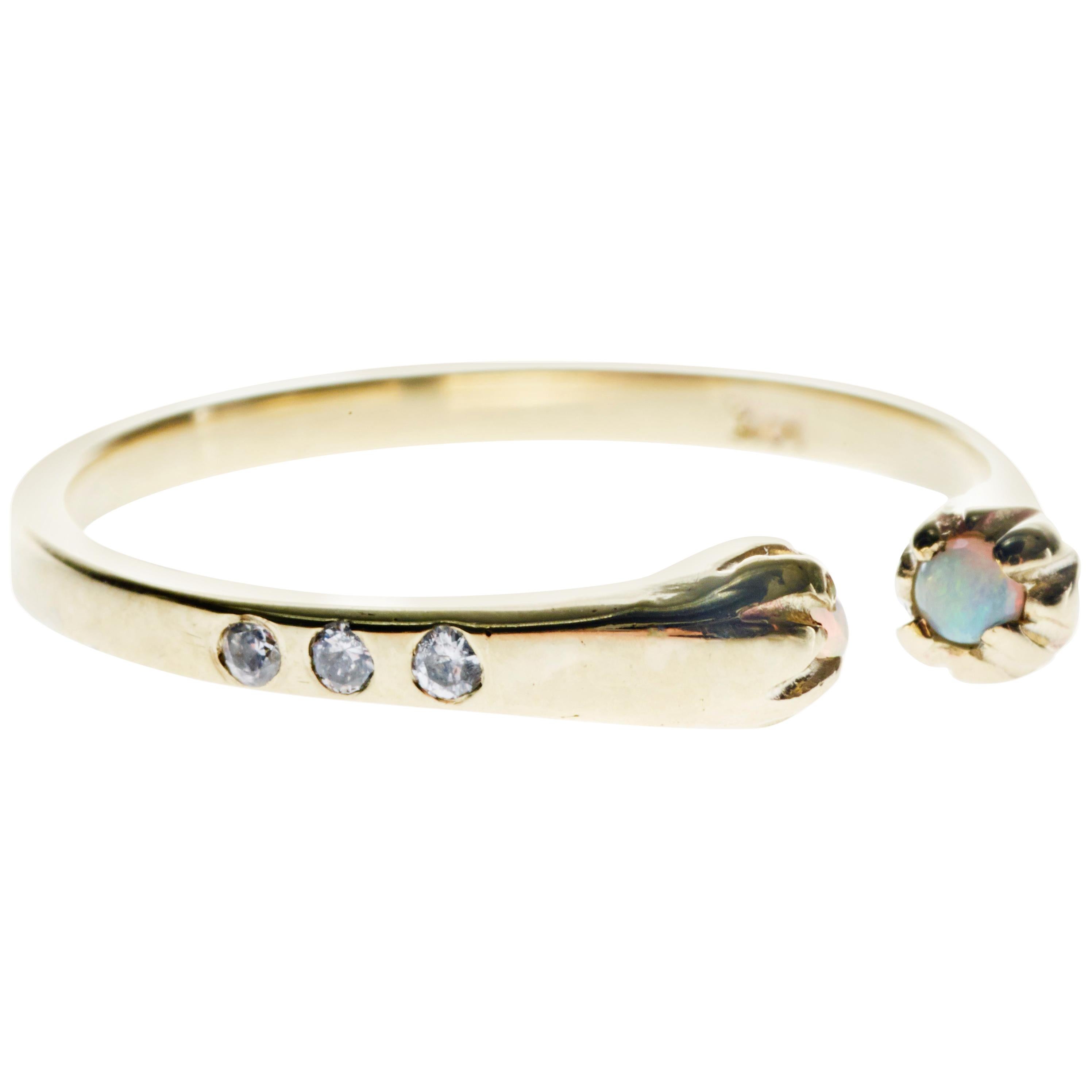 Stack Ring Gold Band Ring White Diamond Opal Adjustable Stackable J Dauphin