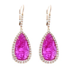 PGS Certified 8.59 Carat Total Pear Shape Ruby and Diamond Rose Gold Earrings