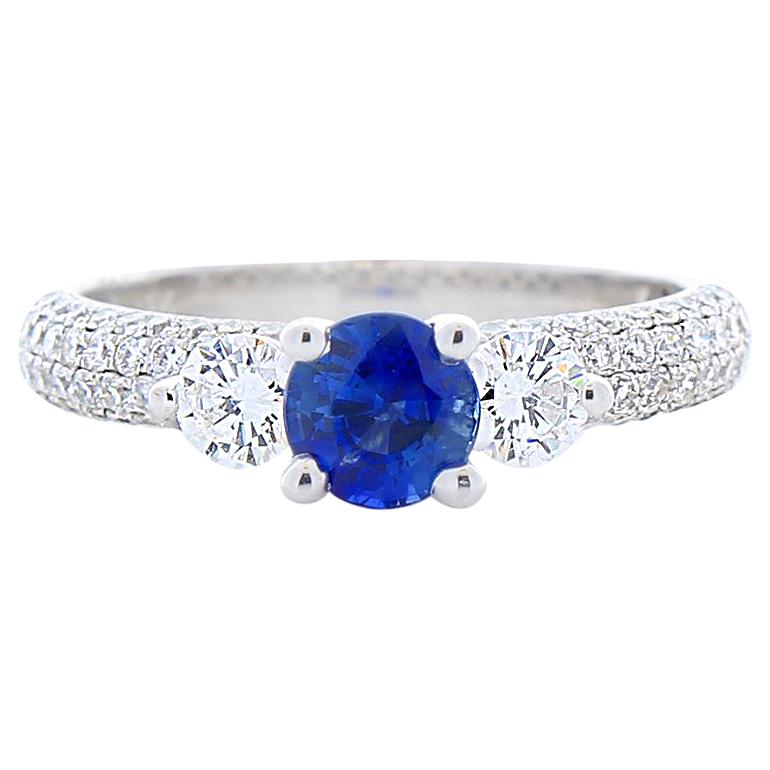 AGL Certified 0.77 Carat Blue Sapphire & Diamond Ring in 18k White Gold