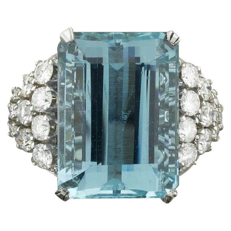Aquamarine and Diamond Platinum Ring 20.00 Carat