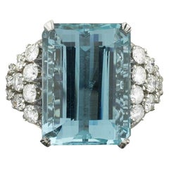 Aquamarine and Diamond Platinum Ring 20.00 Carat