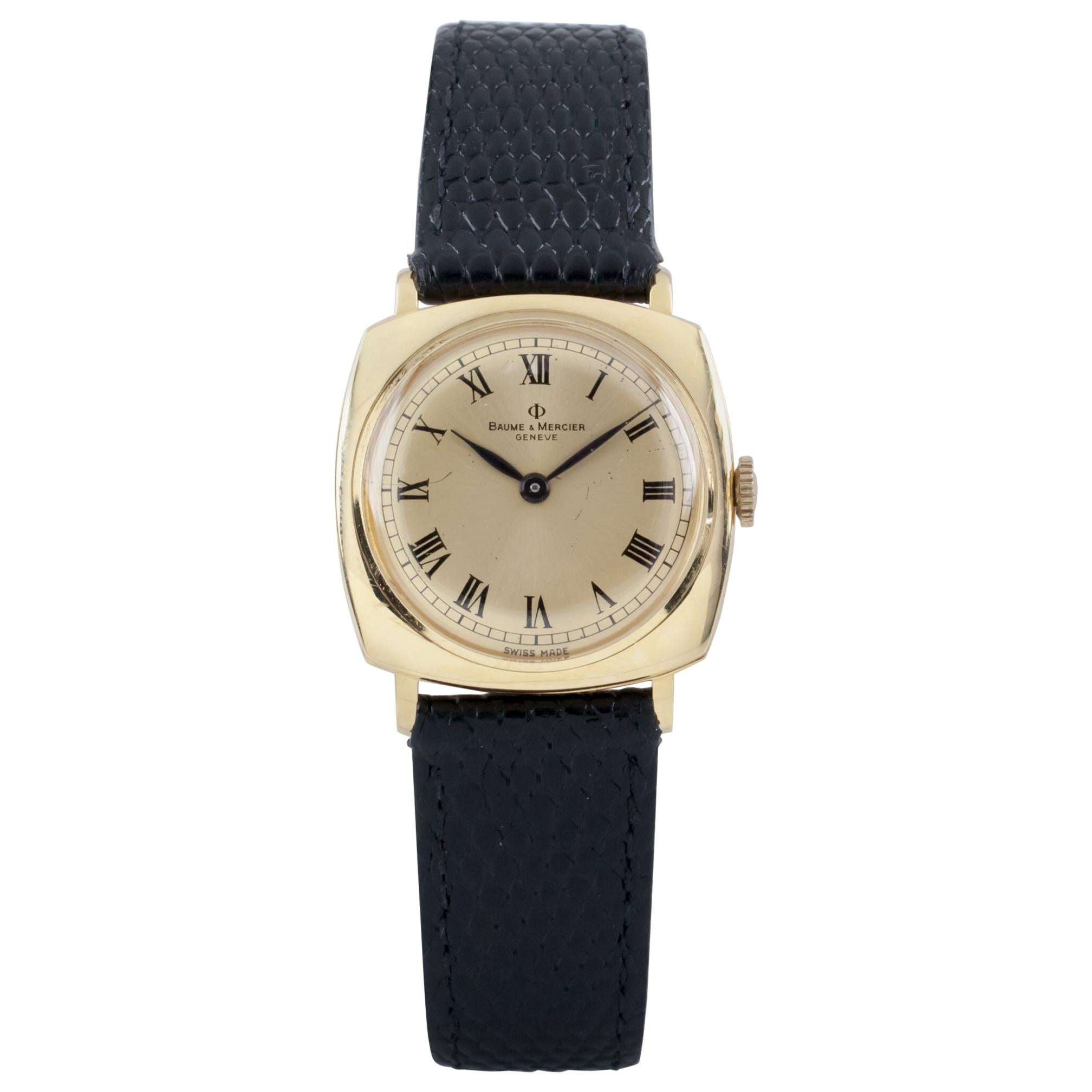 Baume & Mercier 18 Karat Gold Women's Hand-Winding Watch with Leather Band