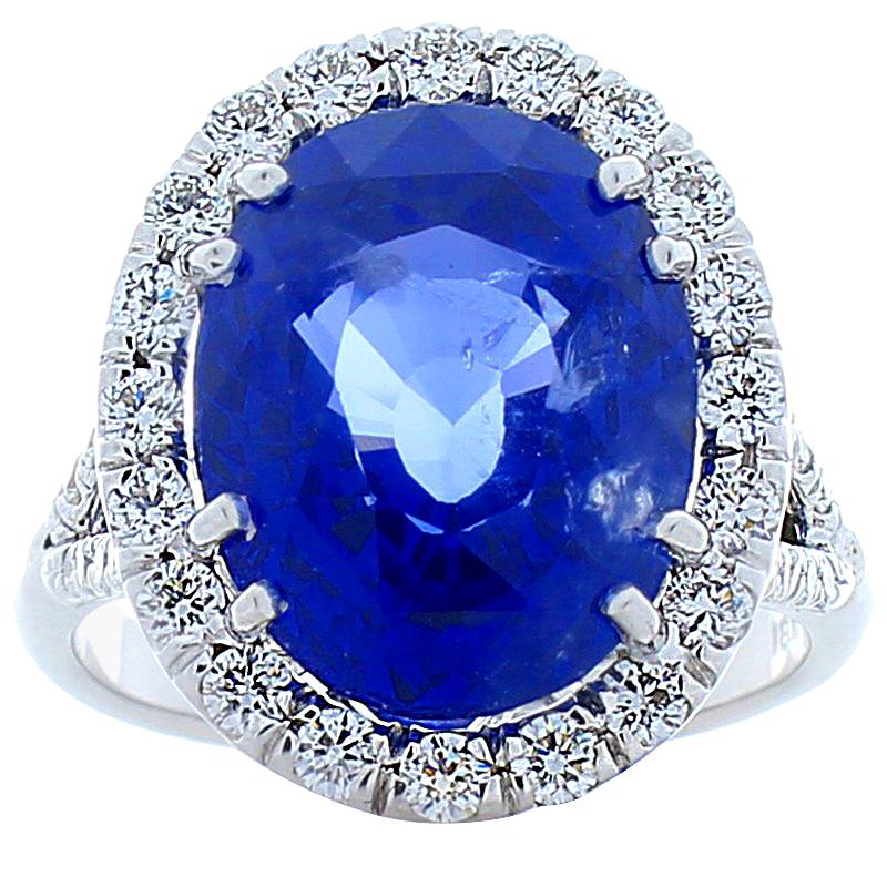 10.03 Carat Oval Blue Sapphire and Diamond Cocktail Ring in 18 Karat White Gold