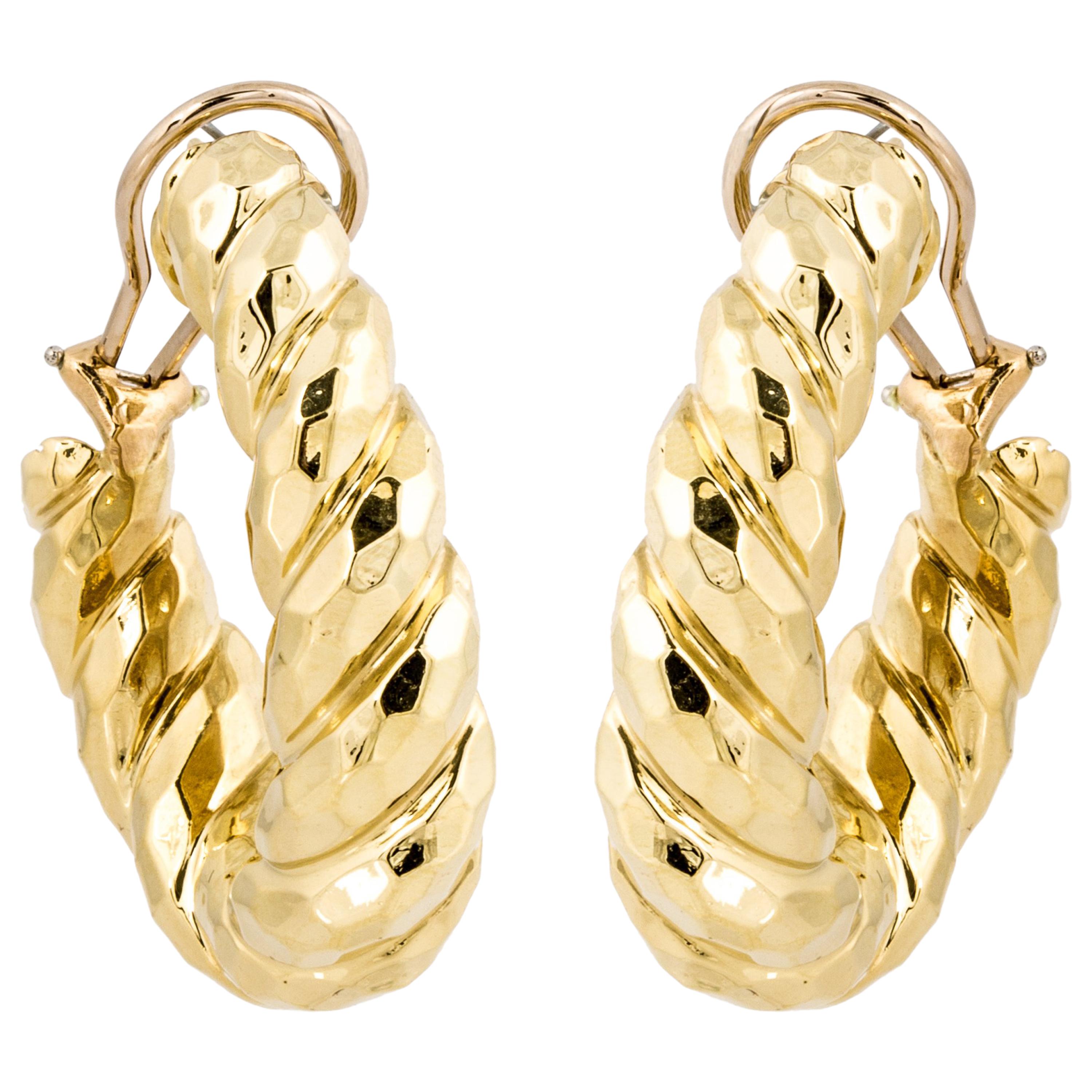 Henry Dunay 18K Hammered Gold Loop Earrings