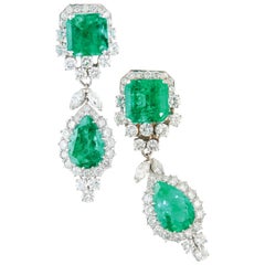 Retro Important Emerald and Diamond Earrings