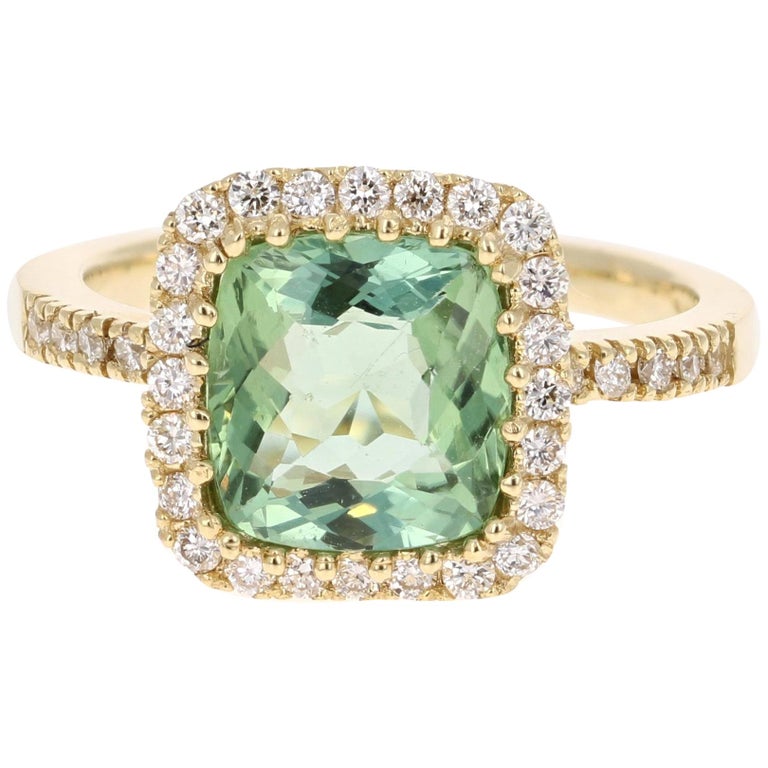 3 21 Carat Green Tourmaline Diamond Ring  18  Karat  Yellow  