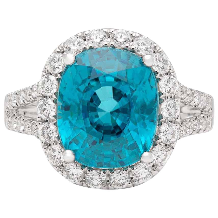 Stunning Blue Zircon and Diamond Ring