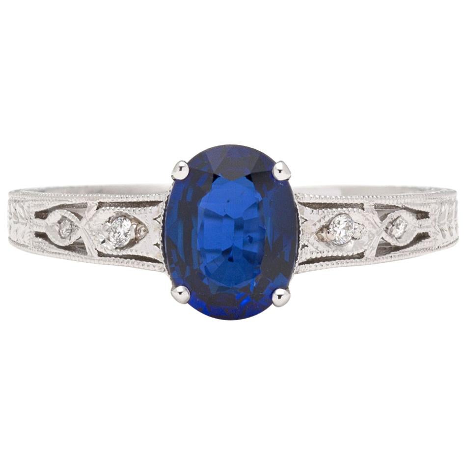 Sapphire, Diamond and White Gold Ring For Sale