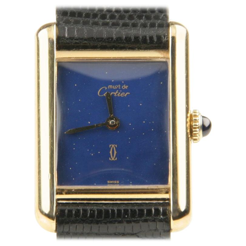 Must de Cartier Vermil Quartz Vintage Watch with Rare Blue Dial