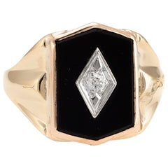 Vintage Men's Onyx Diamond Ring 14 Karat Yellow Gold Estate Fine Jewelry