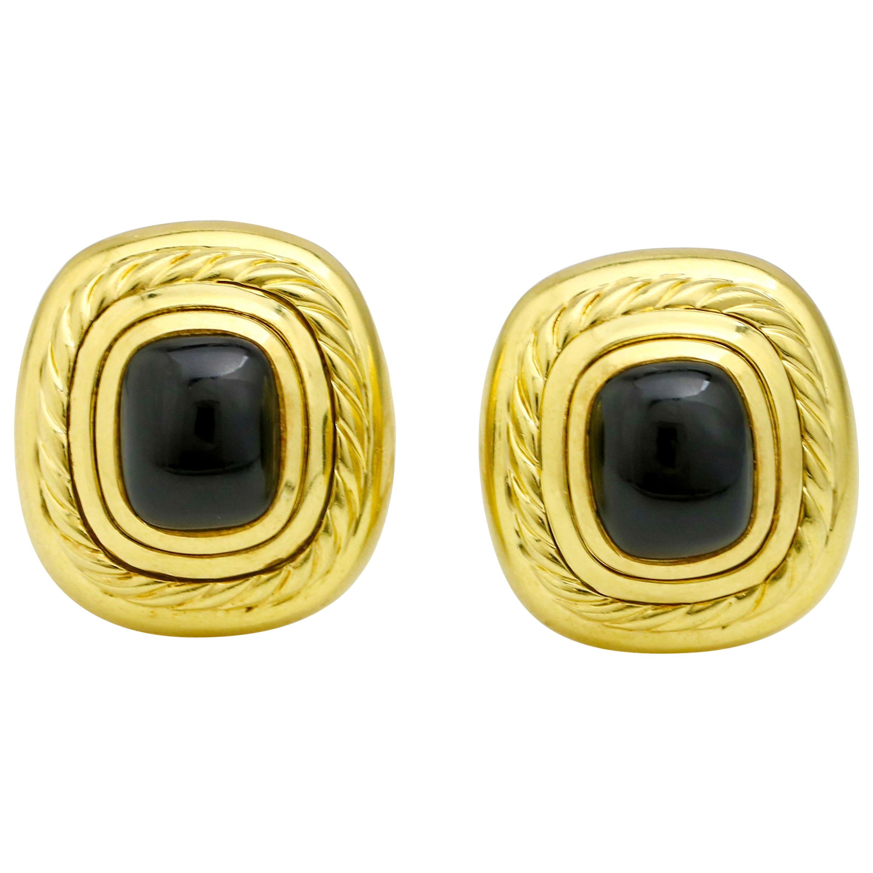 David Yurman 18 Karat Yellow Gold Black Onyx Albion Stud Earrings For Sale