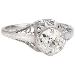 Antique Deco 1 Carat Diamond Engagement Ring 14 Karat Gold Filigree Fine Vintage