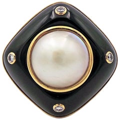 14k Gold Cocktail-Ring mit Perlen, Onyx und Diamanten