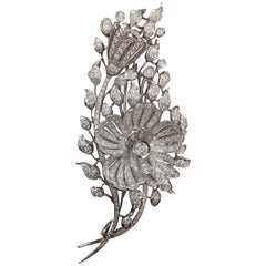 Vintage Italian Art Deco Flower Diamond White Gold Brooch