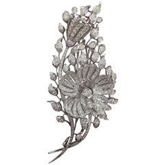 Italian Art Deco Flower Diamond White Gold Brooch