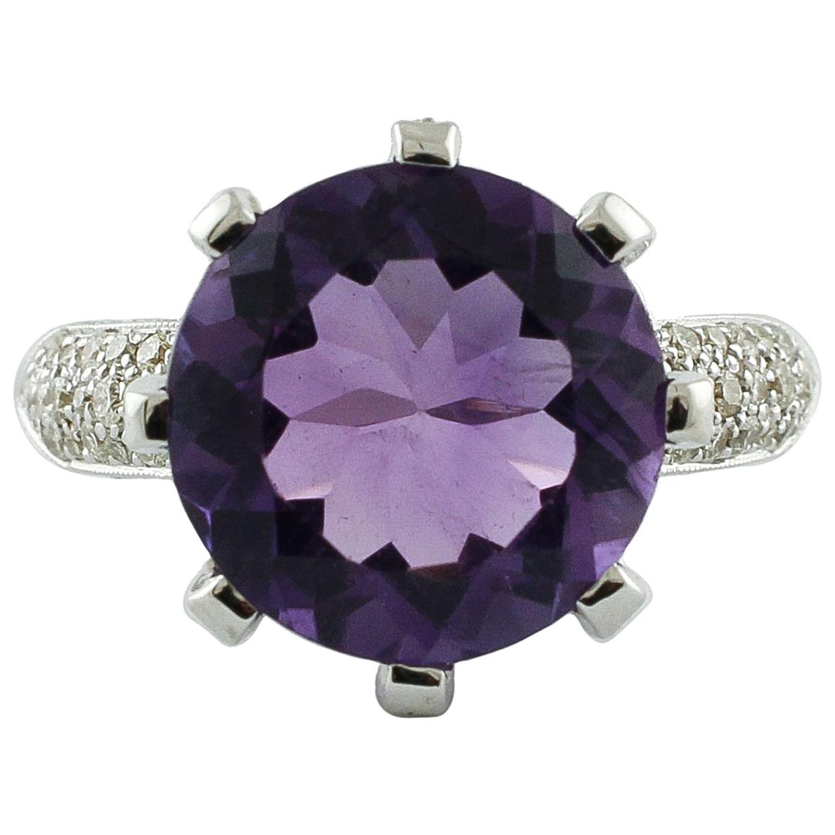 8.20 Carat Amethyst, White Diamonds 18 Karat White Gold Cluster Ring