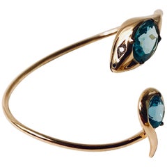 18K Rose Gold, Blue Topazes and Diamonds Snake Bracelet by Frederique Berman