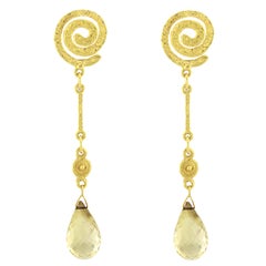 Sacchi Green Amethyst Gemstone 18 Karat Satin Yellow Gold Drop Earrings