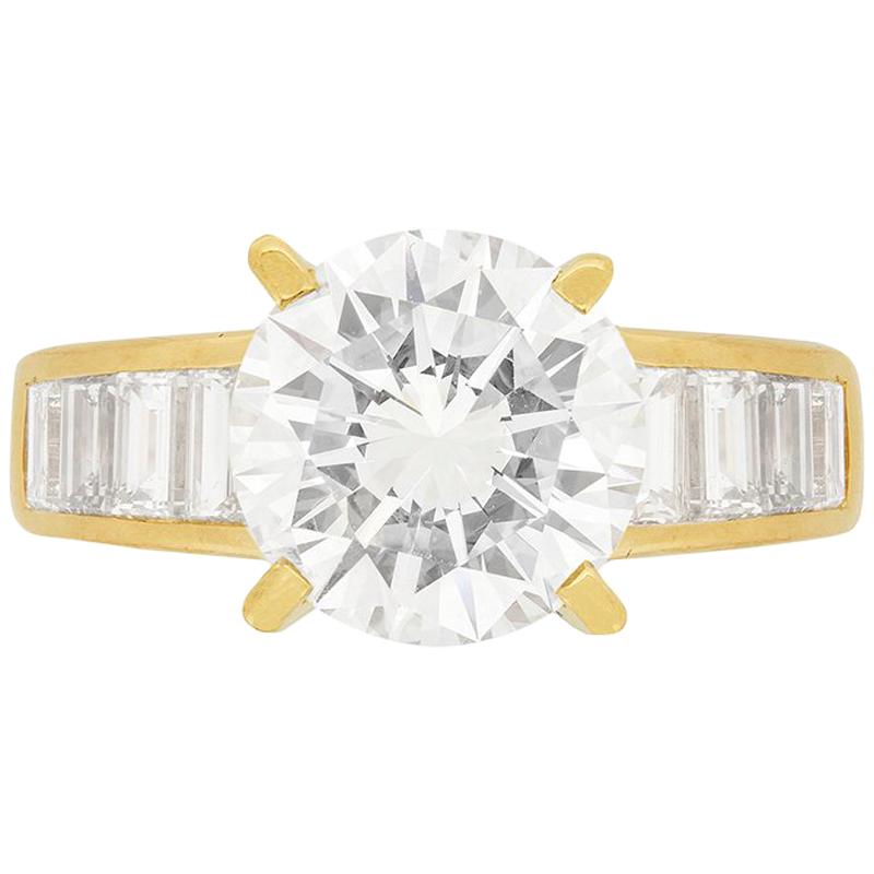 Vintage 3.21 Carat Diamond Solitaire with Baguette Rings, circa 1980s