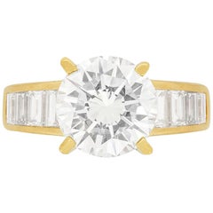 Vintage 3.21 Carat Diamond Solitaire with Baguette Rings, circa 1980s