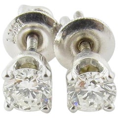 Vintage 14 Karat White Gold Diamond Stud Earrings .50 Carat Twt