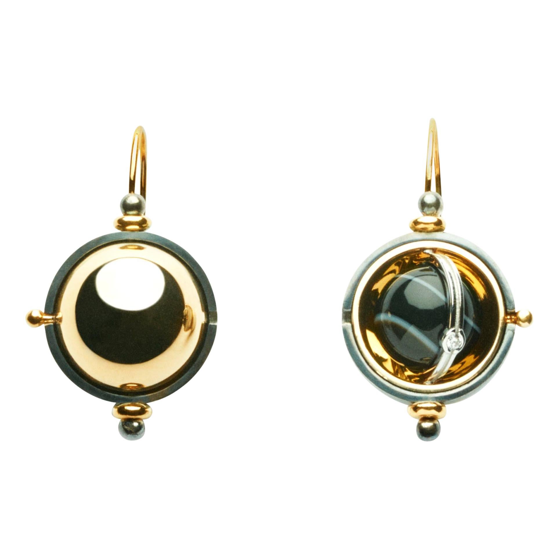 Sphere Stud Earrings Onyx by Elie Top