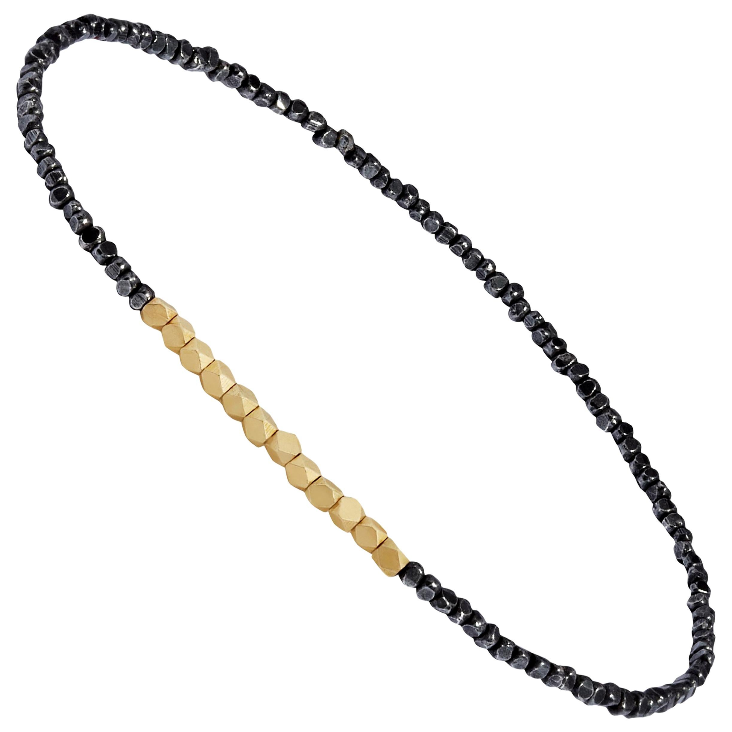 Men's Oxidised Silver Beaded Bracelet with Yellow Gold by Allison Bryan