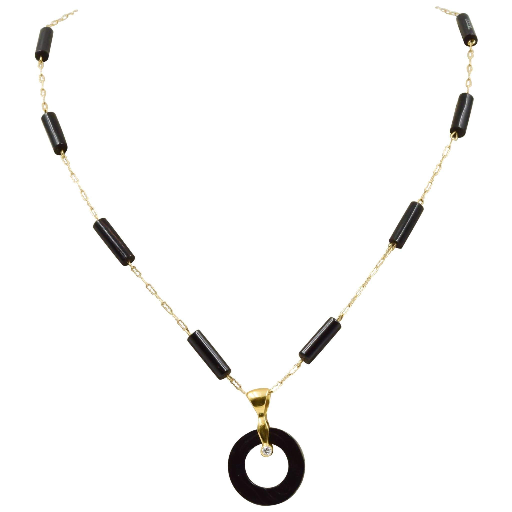 Bernard Passman "Dainty" Black Coral and 14 Karat Gold Chain Necklace