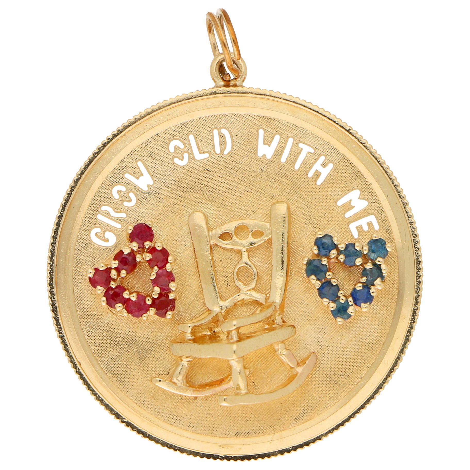 Grow Old with Me Ruby and Sapphire Medallion Pendant Rose Gold