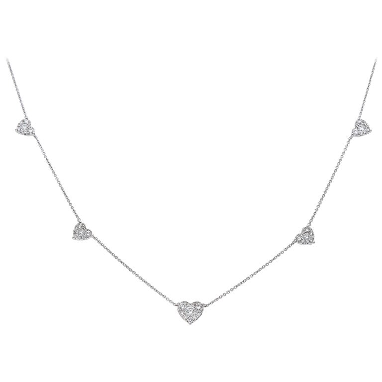 White Gold 18 Karat Chain Necklace with Five Heart Pendants with