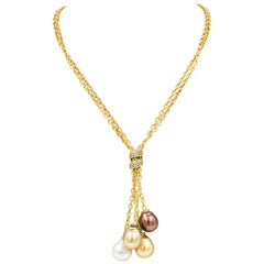 Yvel Necklace in 18 Karat Yellow Gold with Pearls and Champagne Diamonds