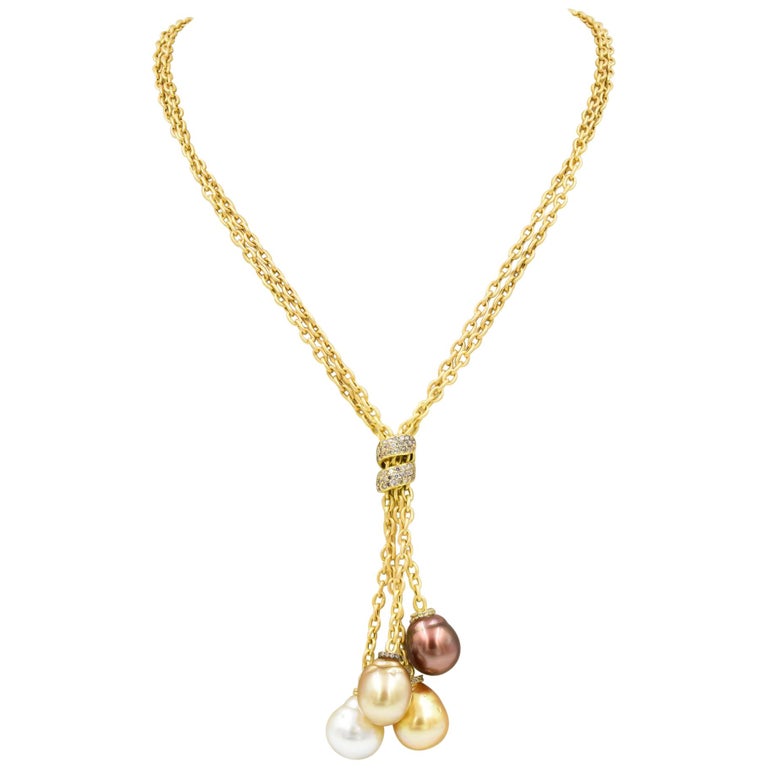 Yvel Necklace in 18 Karat Yellow Gold with Pearls and Champagne ...