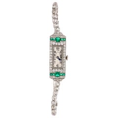 Galt & Bro. Platinum Diamond and Emerald Watch with Patek Philippe Movement