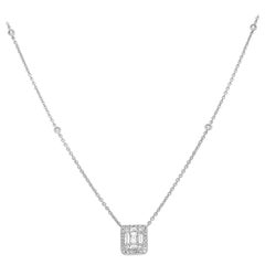 18 Karat White Gold Chain Necklace with Rectangular Diamonds Pendant
