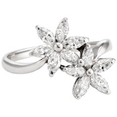 Vintage Estate Fortunoff Moi et Toi 1ct Diamond Ring Flowers 18k White Gold Fine Jewelry