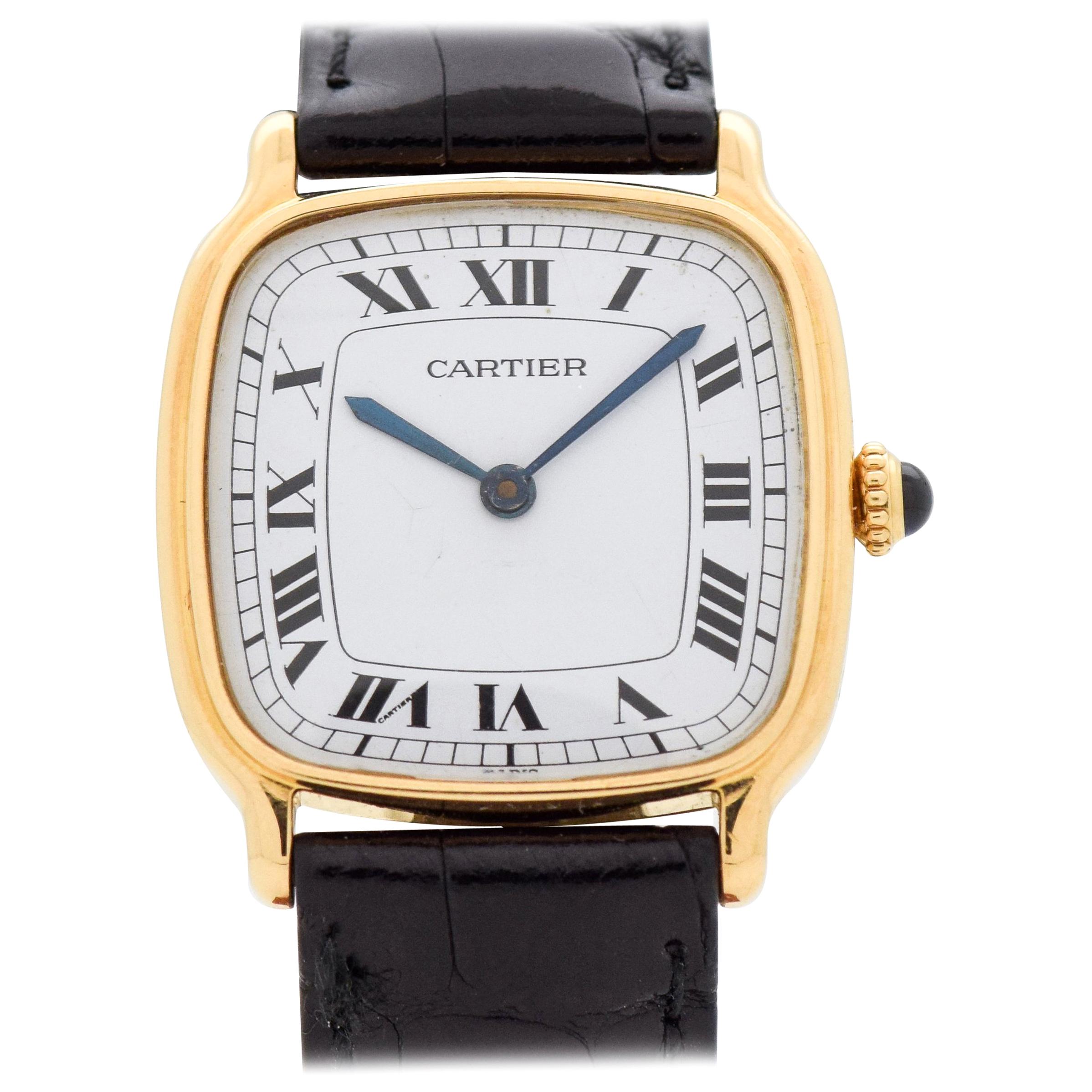 Cartier Cushion Shaped 18 Karat Yellow Gold Watch, 2010s