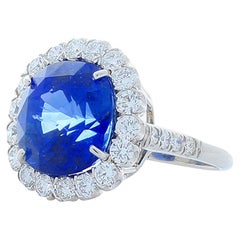 EG Lab Certified 12.63 Carat Cushion Blue Sapphire and Diamond Cocktail Ring