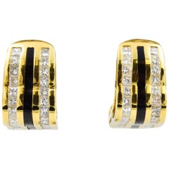 Bernard Passman Black Coral and Diamond Earring in 18 Karat Yellow Gold