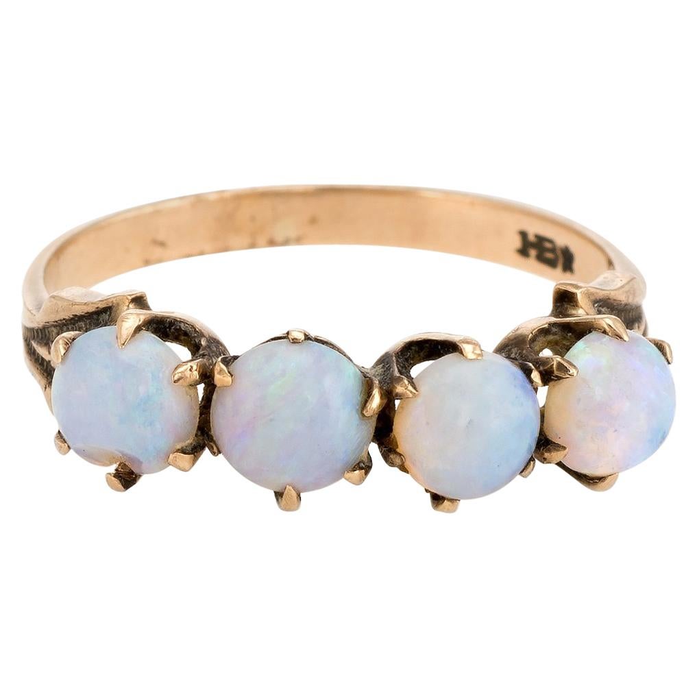 Antique Victorian 4-Stone Opal Ring Vintage 10 Karat Gold Estate Fine Jewelry