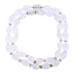 Seaman Schepps Torchon Carved Crystal Diamond Gold Necklace Suite