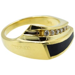 Bernard Passman Black Coral and Diamond Ring in 18 Karat Yellow Gold
