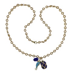 Seaman Schepps Turquoise Seahorse Caged Lapis Pendant Gold Link Necklace