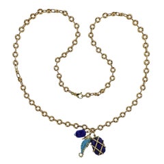 Seemann Schepps Gold-Gliederhalskette mit Lapis Lazuli-Anhänger, Türkis-Seepferdchen