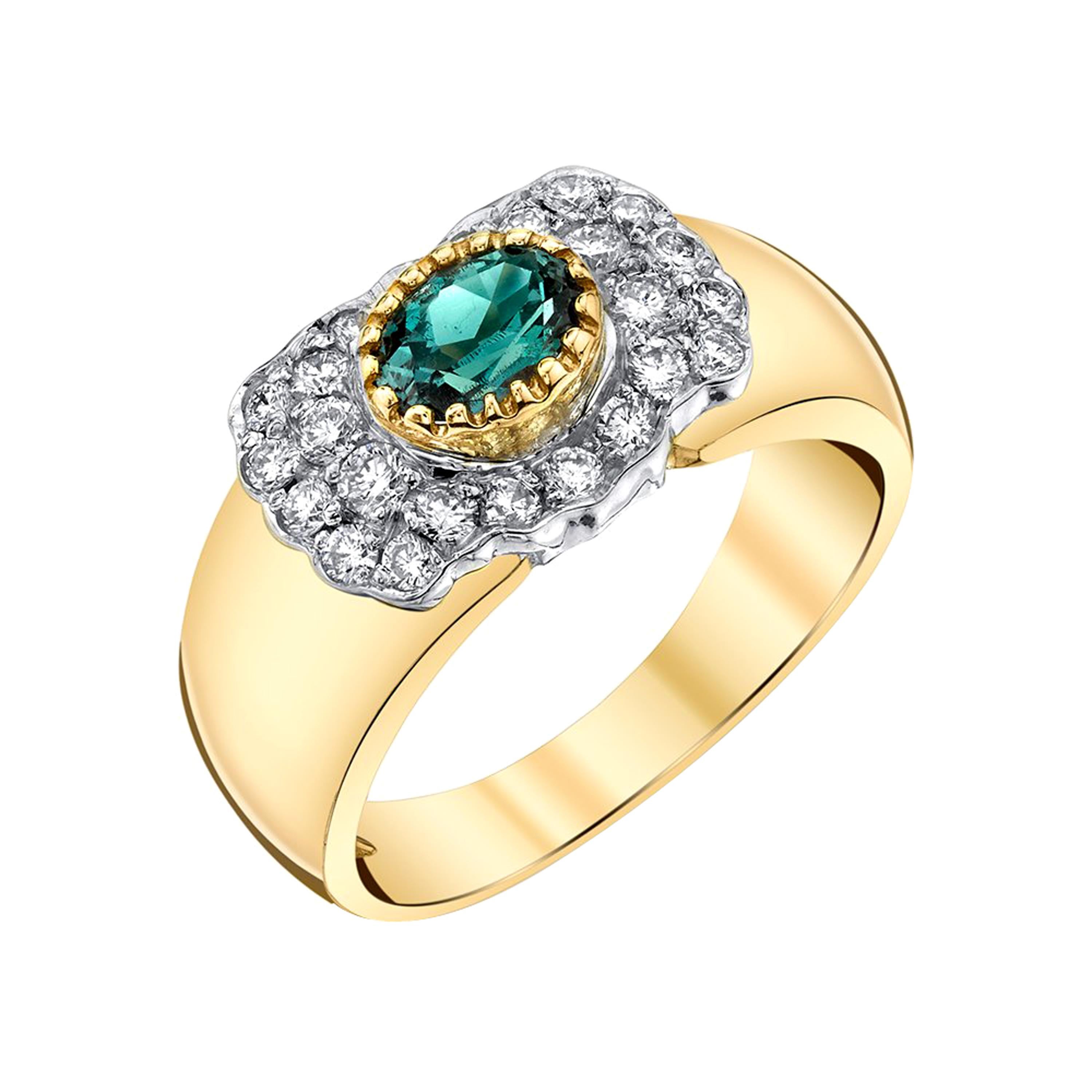 .67 ct. Alexandrite Oval and Diamond Pave 18k Yellow and White Gold Band Ring