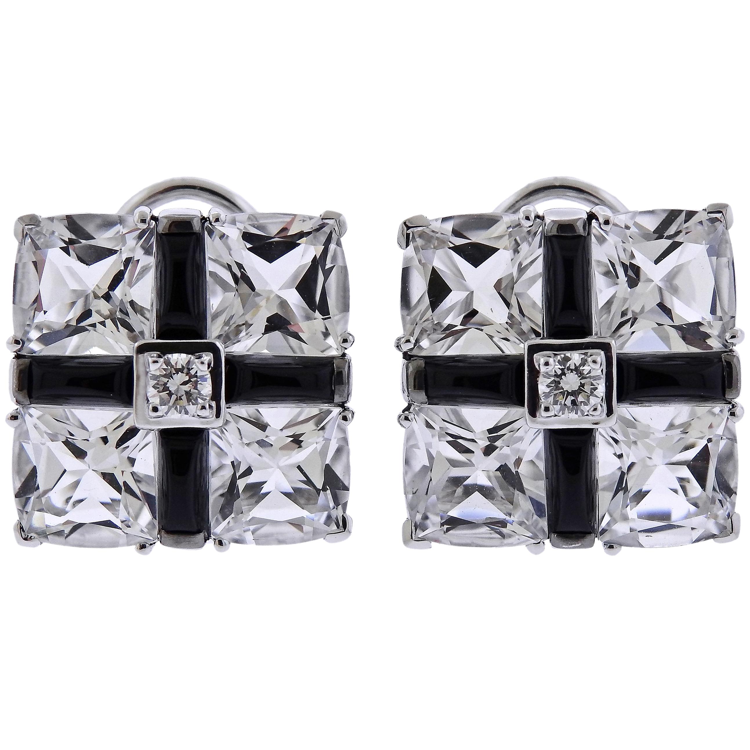 Seaman Schepps Diamond Crystal Onyx Gold Quad Earrings For Sale