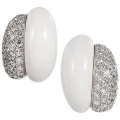 Seaman Schepps White Ceramic and Diamond “Half Link" Earrings